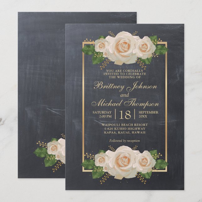 Convites Quadro Floral Branco Russo Formal | Casamento (Frente/Verso)