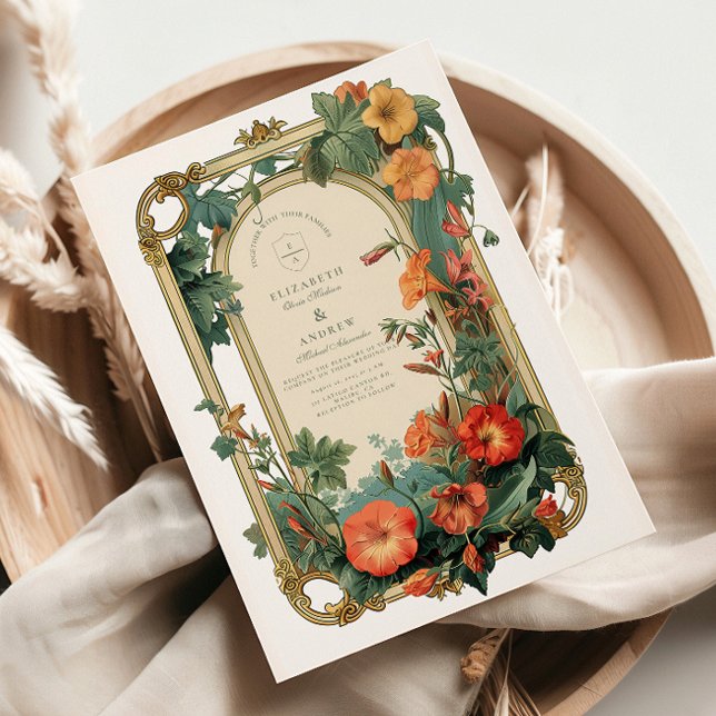 Convites Quadro Floral Casamento Jardim Dourado (Criador carregado)