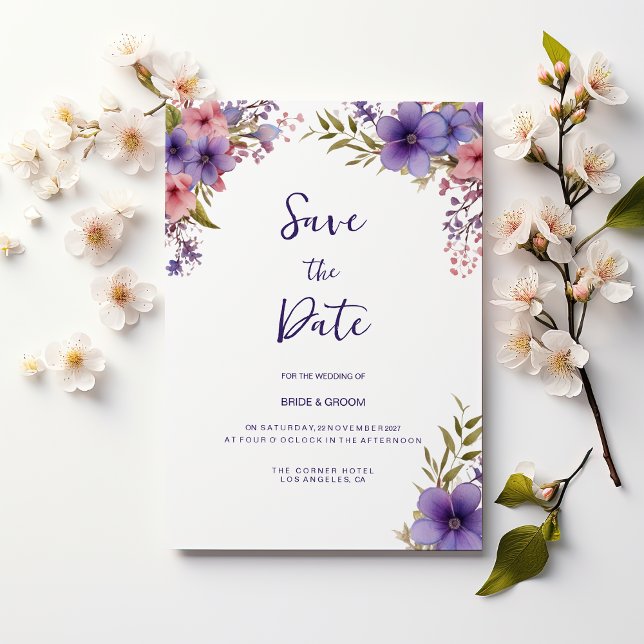 Convites Quadro floral cor-de-rosa lavanda de Verão Guarde  (Summer lavender pink floral frame Save the Date)