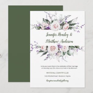 Convites Quadro Floral de Aquarela Roxo e Bege Casamento  