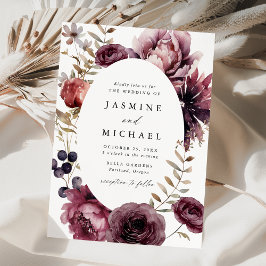 Convites Quadro Floral de Casamento Outono Rústico Marsala