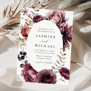 Convites Quadro Floral de Casamento Outono Rústico Marsala