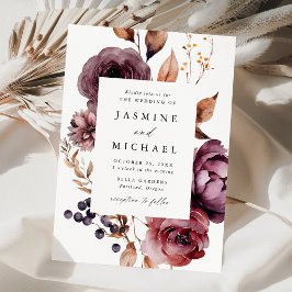 Convites Quadro Floral de Casamento Outono Rústico Marsala