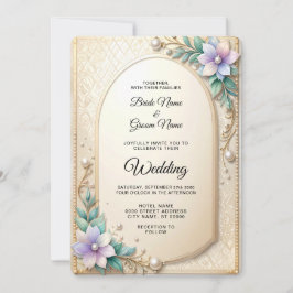 Convites Quadro Floral Decorativo com Pérolas Casamento