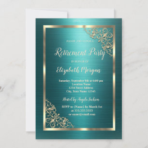 Convites Quadro Floral Dourado Aposentadoria Metálico Verde