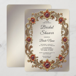 Convites Quadro Floral Dourado com Chá de panela de Pedras