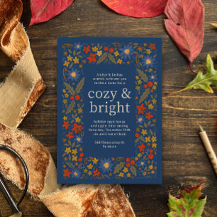 Convites Quadro Floral Folclórico de Outono Azul Festa de O