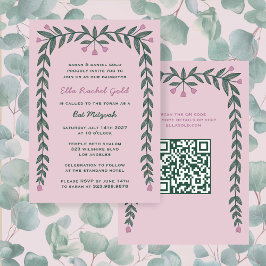 Convites Quadro Floral Personalizado QR Code Bat Mitzvah Gi