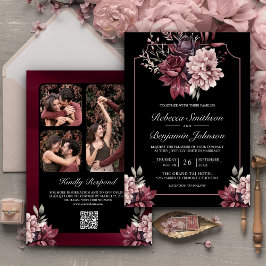 Convites Quadro Floral Sombrio Escuro Código QR Preto Casam