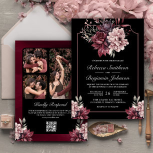 Convites Quadro Floral Sombrio Escuro Código QR Preto Casam