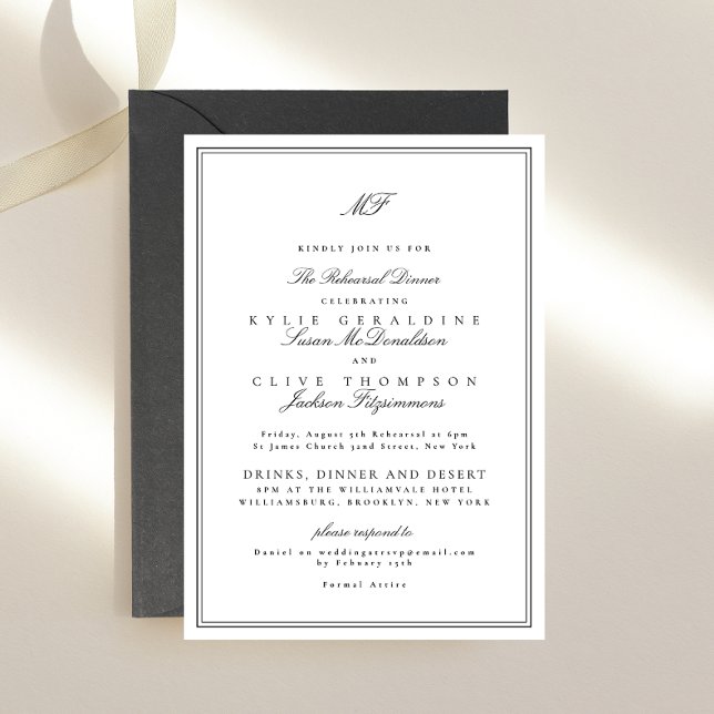 Convites Quadro Formal Preto Branco Jantar de Ensaios de Ca (Criador carregado)