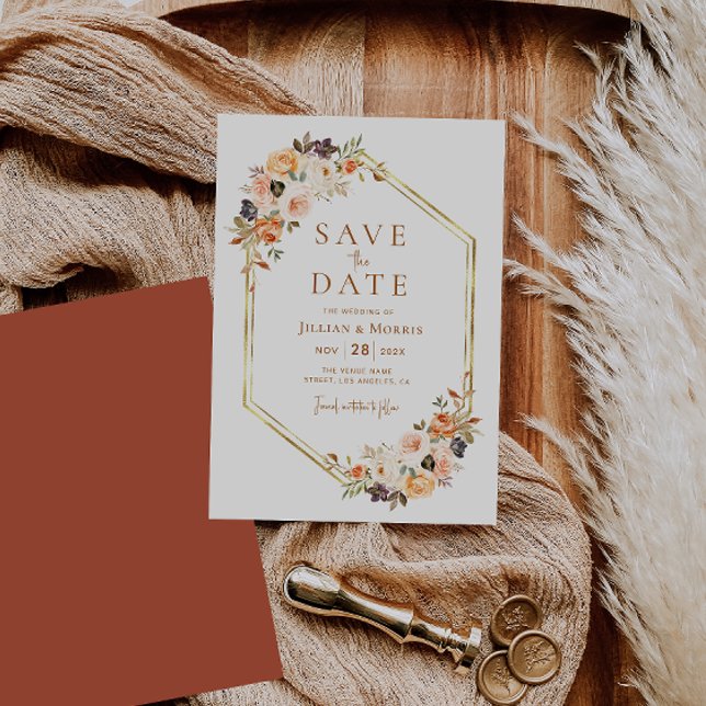 Convites quadro geométrico caia floral salvo a data (Criador carregado)