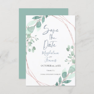 Convites quadro geométrico delicado verde guarde a data