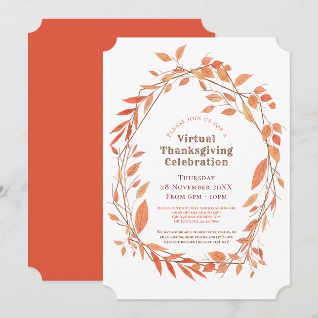 Convites Quadro Geométrico do Autumn Leaf de Ação de Graças (Frente/Verso)