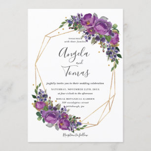 Convites Quadro Geométrico Dourado de Casamento Floral de 
