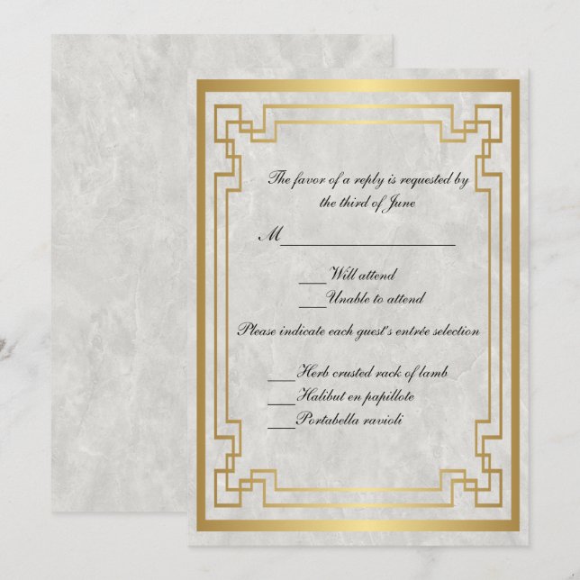 Convites Quadro Geométrico Dourado Resposta de Casamento Má (Frente/Verso)