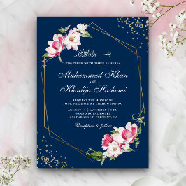 Convites Quadro Geométrico Floral Azul Marinho Casamento Is