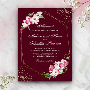 Convites Quadro Geométrico Floral Burgundy Casamento Islâmi