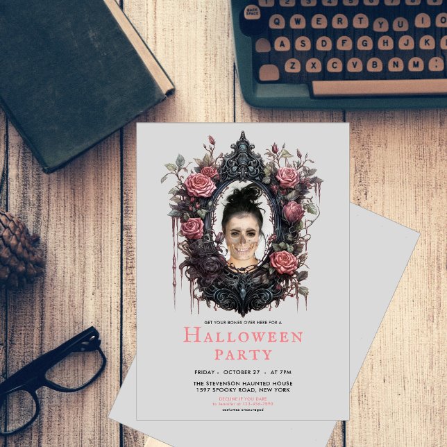 Convites Quadro gótico com rosas e fotografia engraçada per (Criador carregado)