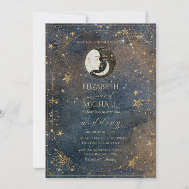 Convites Quadro Lua Celestial Sol Galáxia Escura Casamento (Frente)