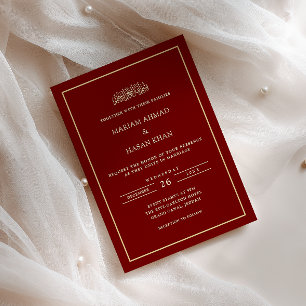Convites Quadro Mínimo Dourado Script Casamento Muçulmano B