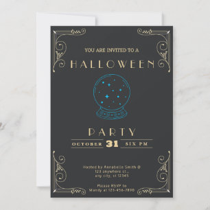 Convites Quadro Negro e Bola de Cristal Dourada Halloween