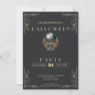Convites Quadro Negro e Bola de Cristal Dourada Halloween