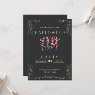 Convites Quadro negro e Dourado esqueletos cor-de-rosa