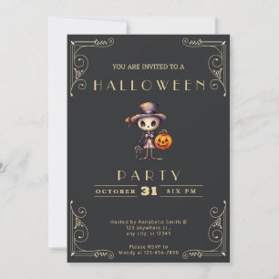 Convites Quadro Negro e Dourado Ghoul Cartola Halloween