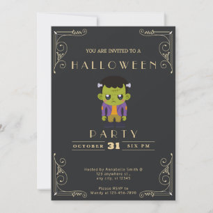 Convites Quadro negro e Dourado Halloween do monstro de cue