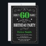 Convites Quadro negro e verde de 60 anos<br><div class="desc">60º Aniversário Convite à Tipografia Negra e Verde. Chalkboard. Fundo preto e branco. Aniversário Adulto. Homens ou Mulheres Aniversário. Menino ou Menina Menina Menina Adolescente Convidam. 13 15 de 16º 18º 20 21rua 30 de 40º 50º 80 de 60º 70 de 100º. Qualquer Idade. Para mais personalização, clique no botão...</div>