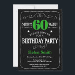 Convites Quadro negro e verde de 60 anos<br><div class="desc">60º Aniversário Convite à Tipografia Negra e Verde. Chalkboard. Fundo preto e branco. Aniversário Adulto. Homens ou Mulheres Aniversário. Menino ou Menina Menina Menina Adolescente Convidam. 13 15 de 16º 18º 20 21rua 30 de 40º 50º 80 de 60º 70 de 100º. Qualquer Idade. Para mais personalização, clique no botão...</div>
