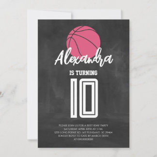 Convites Quadro Negro Rosa Basquete Aniversário