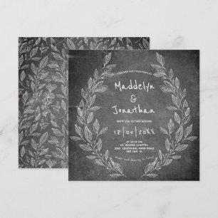 Convites Quadro Negro Rústico Floral Preto e Branco Casamen