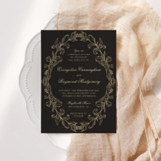 Convites Quadro Ornato Barroco Romântico Preto Casamento