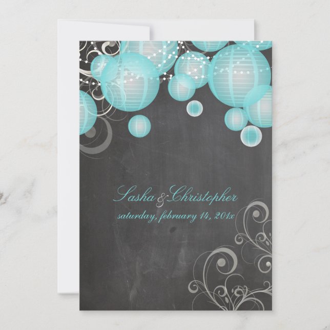 Convites Quadro PixDezines+lanternas azuis/ (Frente)