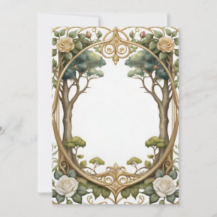 Convites quadro romântico com árvores e rosas para um casam