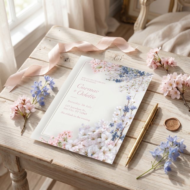 Convites Quadro Romântico Minimalista Sakura Rosa Casamento (Criador carregado)
