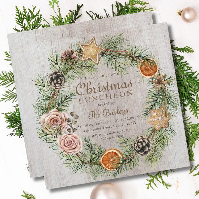 Convites Quadro Rustic Floral Holiday | Almofada de Natal (Criador carregado)