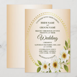 Convites Quadro Rústico Dourado Floral Branco Casamento Pês