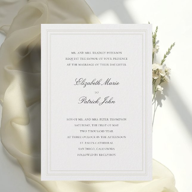 Convites Quadro Tandem Clássico Moderno Formal Marfim Casam (formal wedding invitation modern classic double frame tandem ecru calligraphy parents host)