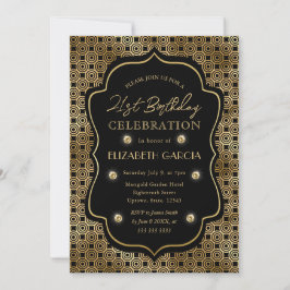 Convites Quadro Vintage Art Deco Preto e Dourado Aniversári