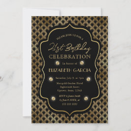 Convites Quadro Vintage Art Déco Preto e Dourado Aniversári