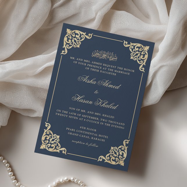 Convites Quadro Vitoriano Azul Marinho Dourado Casamento Mu (Criador carregado)