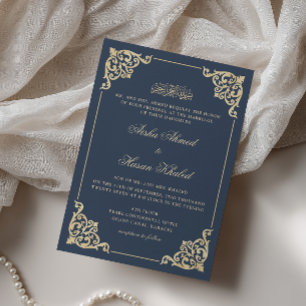 Convites Quadro Vitoriano Azul Real Dourado Casamento Muçul