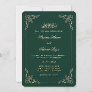 Convites Quadro Vitoriano Dourado Esmeralda Verde Casamento