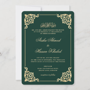 Convites Quadro Vitoriano Dourado Esmeralda Verde Casamento