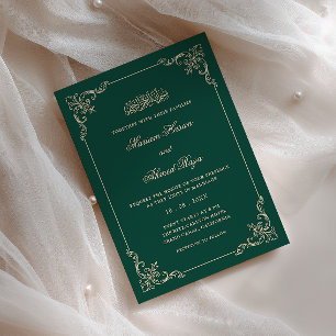 Convites Quadro Vitoriano Dourado Esmeralda Verde Casamento