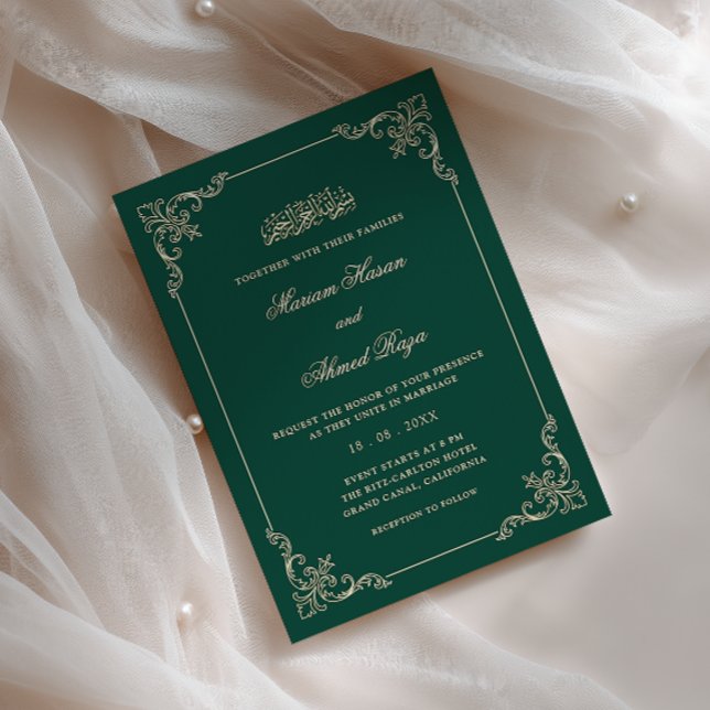 Convites Quadro Vitoriano Dourado Esmeralda Verde Casamento (Criador carregado)
