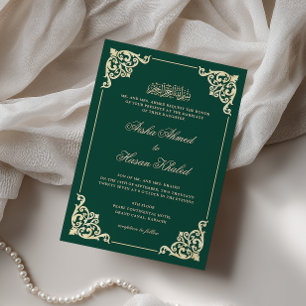 Convites Quadro Vitoriano Dourado Esmeralda Verde Casamento